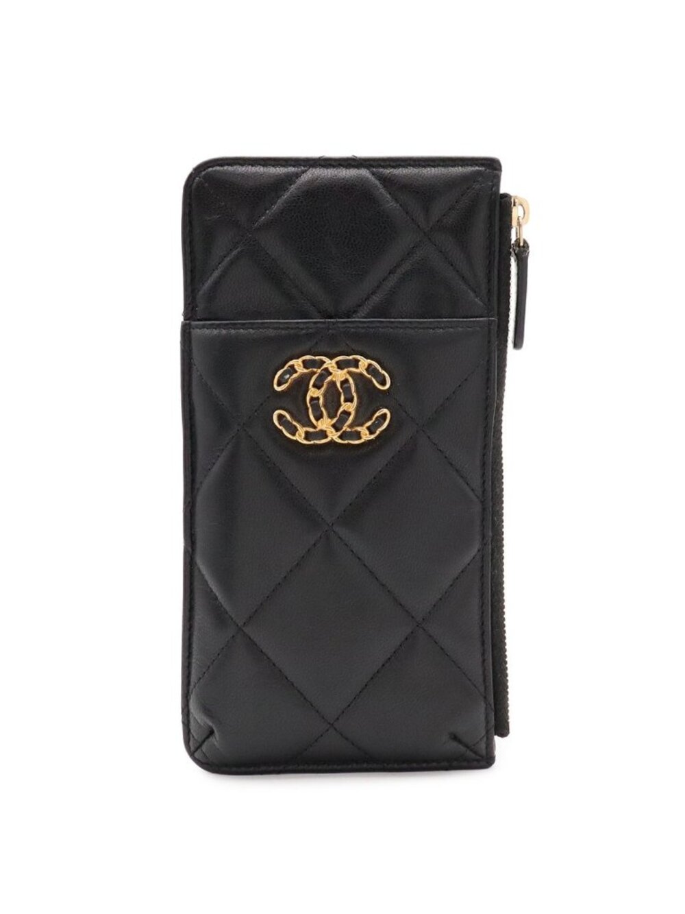 Chanel 19 Quilted CC Logo Phone & Card Case Long Zip Fragment Coin Purse